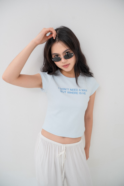 I Don't Need a Man Tshirt - Baby Blue - Baesic Addict