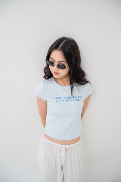 I Don't Need a Man Tshirt - Baby Blue - Baesic Addict