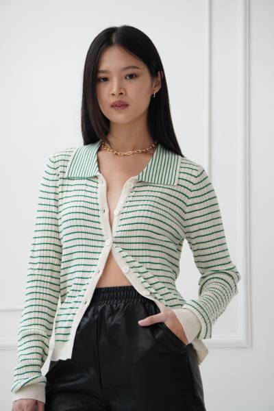 Cremona Long Sleeve Top - Green Stripes - Baesic Addict