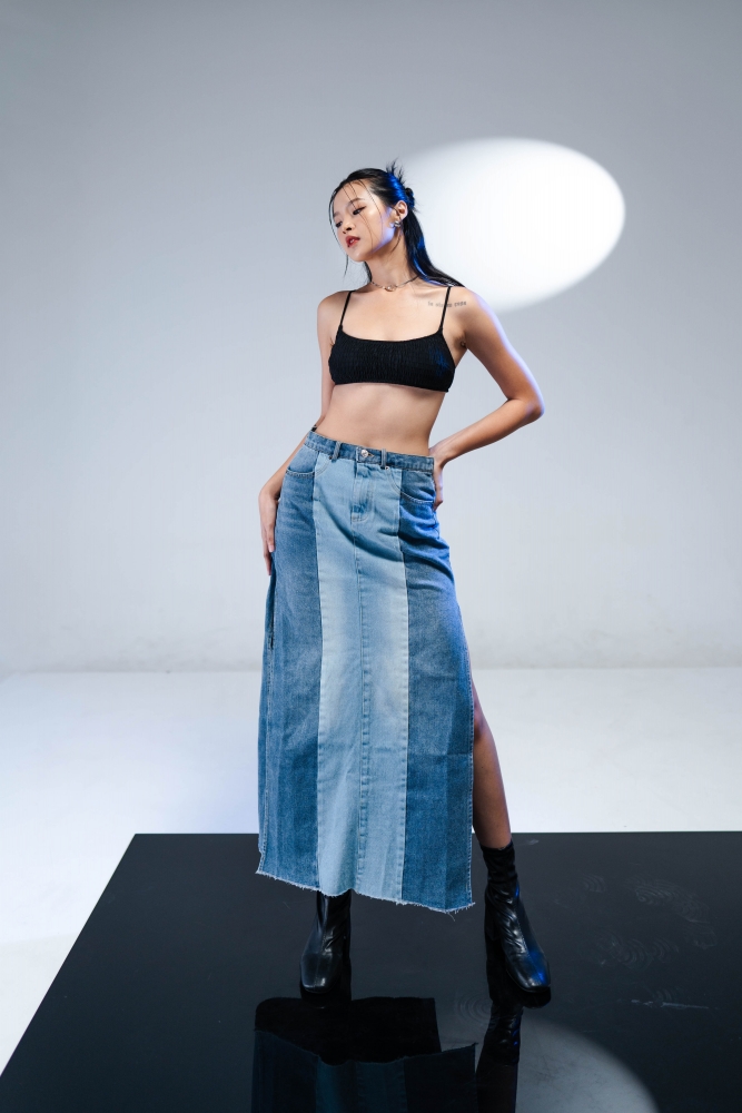 Bend Denim Skirt - Denim | Baesic Addict